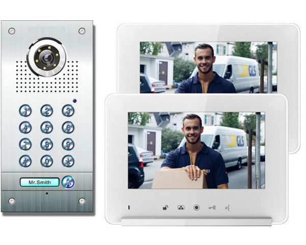 Anthell Electronics Ensemble d'interphone vidéo couleur à code PIN 1 famille avec stockage d'images, avec moniteur 2X 7 ", CK1-690S1-2