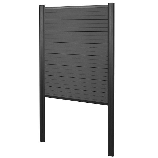 Mendler Brise-vue WPC Sarthe, clôture coupe-vent, poteau aluminium à bétonner, socle étroit, 100cm anthracite, 2x65140+76239+76242+76266