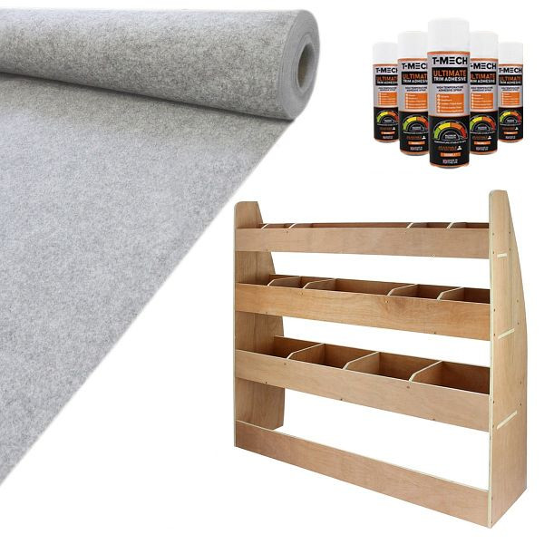 Monster Racking 26319 Tapis gris argenté super extensible avec adhésif et système d'étagères VW Caddy 11 m²