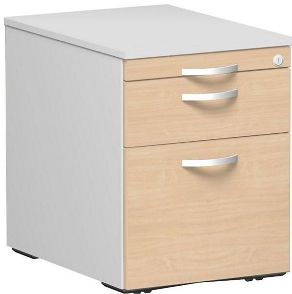 geramöbel conteneur mobile classeur suspendu et 1 tiroir en métal, guide de tiroir à roulettes en métal, 438x600x565, érable/gris clair, N-0206HR-AL