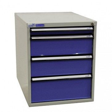Boîte à tiroirs ADB avec quatre tiroirs, dimensions extérieures du corps HxLxP : 650x535x700 mm, couleur du corps : bleu clair, 52524