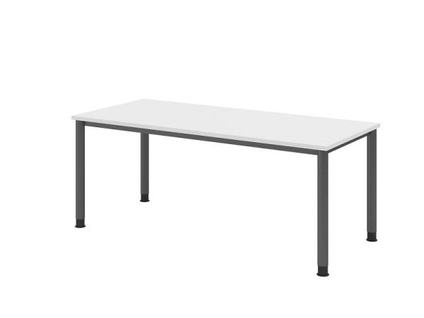 Bureau Hammerbacher HS19, 180 x 80 cm, plateau : blanc, épaisseur 25 mm, structure à 4 pieds en graphite, hauteur de travail 68,5-81 cm, VHS19/W/G