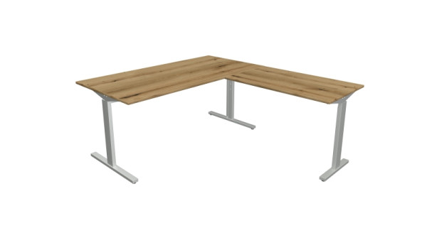 Kerkmann poste de travail angulaire Form 2, bureau L 1600 x P 800 x H 700-820 mm, table d'extension 1000 x 600 x 700-820 mm, chêne, 11023055