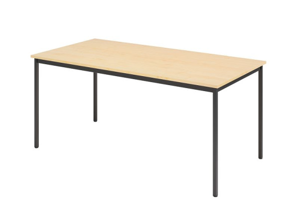Table de réunion Hammerbacher VS16, 160 x 80 cm, plateau : érable, structure à quatre pieds noir, hauteur de travail 72 cm, cadre en acier noir, VVS16/3/D