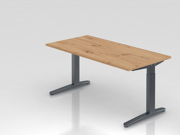 Bureau Hammerbacher XB16, 160 x 80 cm, plateau : chêne noueux, épaisseur 25 mm, chant ABS 2 mm, forme rectangulaire, graphite, VXB16/R/GG