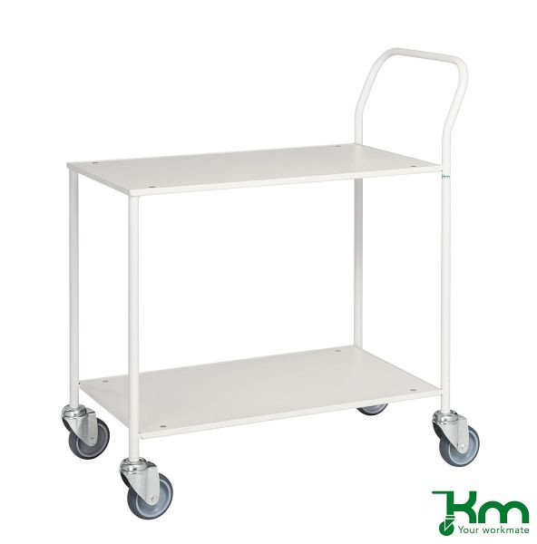 Kongamek Petit chariot de table, entièrement soudé, 840 x 430 x 970 mm, blanc / blanc, 4 roulettes pivotantes, KM173-6