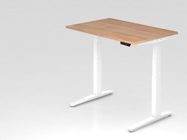 Bureau assis-debout électrique Hammerbacher 120x80cm noyer/blanc, forme rectangulaire, VXBHM12/N/WW