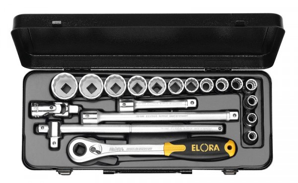 Jeu de clés à douilles ELORA 1/2 ", 12 points, 19 pièces 10-32 mm, 770-LINDMF, 0770530302100