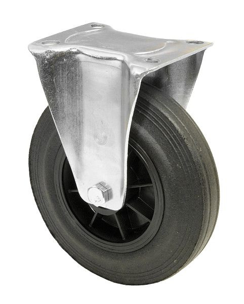 Rouleau de transport BS rollers, rouleau fixe, largeur de roue 50 mm, roue Ø 200 mm, capacité de charge 205 kg, caoutchouc noir, plastique, roulement à rouleaux, plaque, L410.B45.200