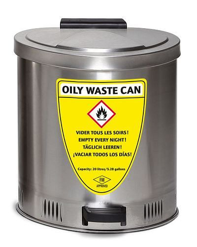 Récipient de récupération de sécurité DENIOS, volume de 20 litres, en acier inoxydable, avec amortissement du couvercle, 256-106