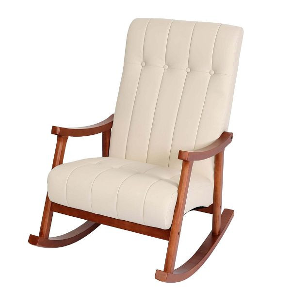 Fauteuil à bascule Mendler HWC-K10, fauteuil à bascule, fauteuil à bascule, fauteuil de relaxation, similicuir crème, cadre aspect noyer, 86625