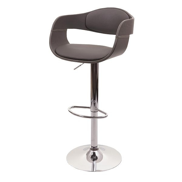 Tabouret de bar Mendler HWC-A47b, tabouret de comptoir de tabouret de bar, design rétro, simili cuir bois, gris mat, 94639