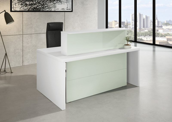 Kerkmann comptoir compact Verona, L 1700 x P 1000 x H 1120 mm, blanc/verre, 20353510