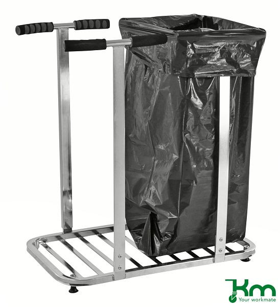 Support sac poubelle Kongamek 350 x 350 x 750 mm, inox, 4 roulettes pivotantes dont 2 avec frein, KM3029MR-S