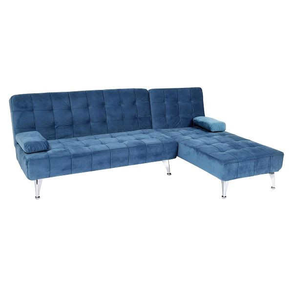 Canapé-lit Mendler HWC-K22, canapé d'angle canapé, surface de couchage fonction de couchage gauche/droite, velours bleu, 89566+89733