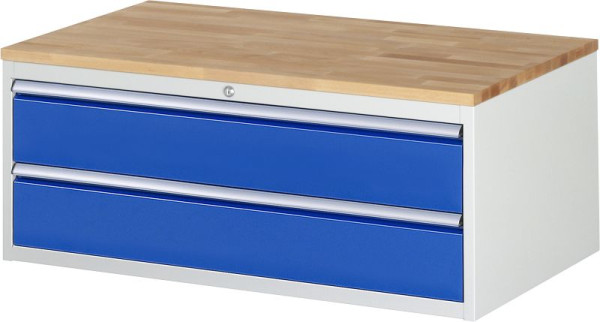Armoire à tiroirs RAU série 7000, L1145xP650xH465mm, tiroirs : 2xH180mm avec serrure coulissante individuelle, plan de travail en hêtre massif, 03-XXL2.0A-B.11