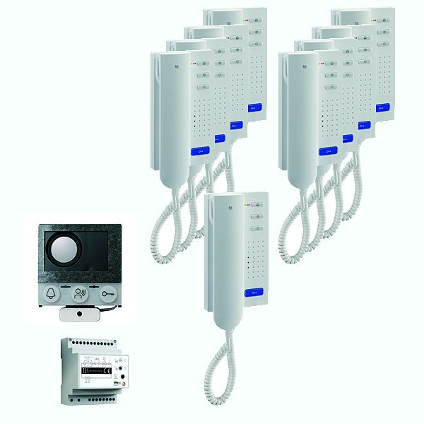 TCS audio:pack installation pour 9 unités résidentielles, avec haut-parleur intégré ASI12000 + 9x interphone ISH3030 + appareil de commande BVS20, PAIH090/004