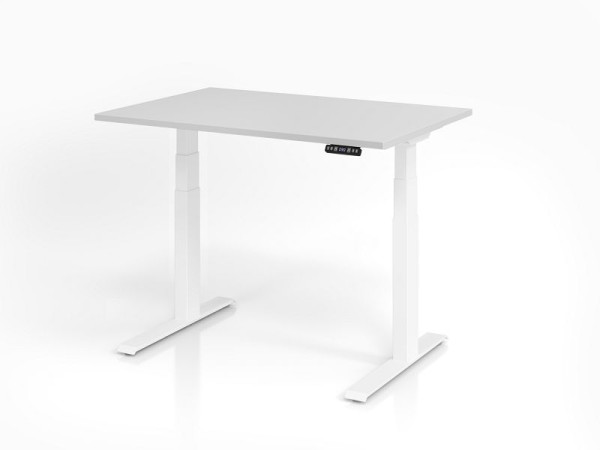 Bureau Hammerbacher XDKB12, 120 x 80 cm, plateau : gris, épaisseur 25 mm, chant épais en ABS, forme rectangulaire, blanc, VXDKB12/5/W