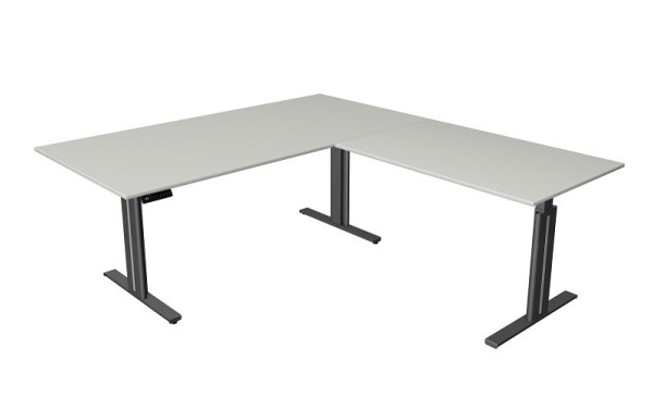 Table assis/debout Kerkmann L 2000 x P 800 mm, avec élément rapporté 1200 x 800 mm, réglable en hauteur électriquement de 720 à 1200 mm, fonction mémoire, gris clair, 10325211