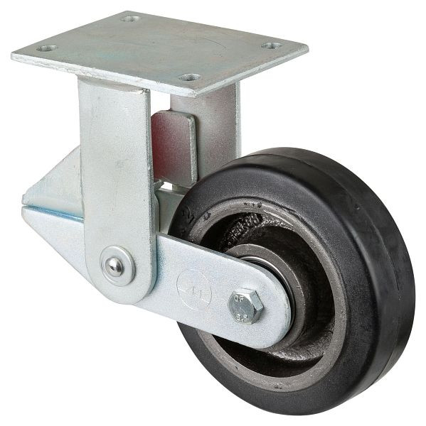 Roulettes BS Roulette robuste suspendue, roulette fixe, largeur de roue 50 mm, Ø roue 150 mm, 350 kg, bandages élastiques noirs, fonte, roulements à billes, T110.B81.150
