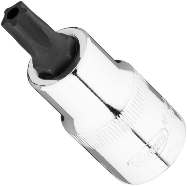 Embout de tournevis VIGOR TR-Plus, carré 12,5 mm (1/2 pouce), profil interne 5 étoiles avec tenon, T45+H, V7055-IPR45