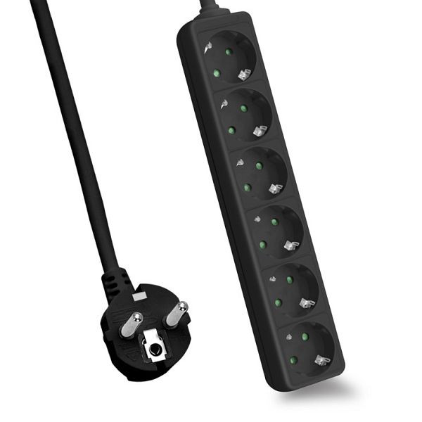 Multiprise Helos CLASSIC, 6 prises, noir, 1,5 m, sans interrupteur, 262806