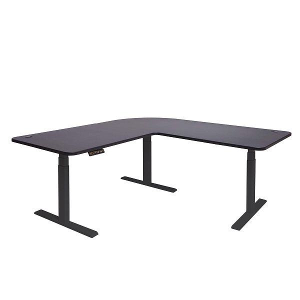 Bureau d'angle Mendler HWC-D40, bureau d'ordinateur, réglable en hauteur électriquement 178x178cm 84kg, noir, noir, 62776+62773