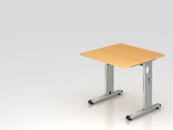 Bureau Hammerbacher pied C 80x80cm hêtre/argent, hauteur de travail 65-85 cm, VOS08/6/S