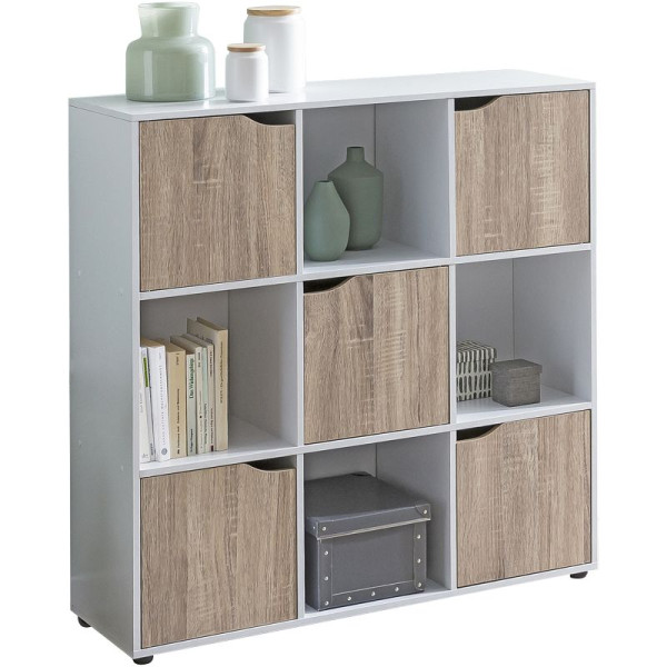 Buffet Wohnling SAMO 89 x 91 x 29 cm bibliothèque avec 9 compartiments & 5 portes Sonoma, WL5.526