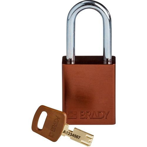 Cadenas Brady SafeKey, aluminium, anse transparente hauteur 38,10 mm, marron, 312027