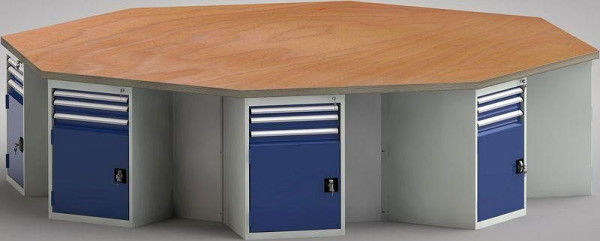 Etabli standard KLW de forme octogonale avec plateau multiplex en hêtre de forme octogonale 3259 x 3259 x 40 mm L x l x P, WS670N-1350M40-E8010