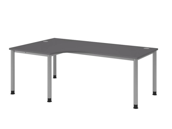 Table d'angle Hammerbacher 4 pieds ronde 200x120cm 90° graphite/argent, forme d'angle 90°, peut être montée à gauche ou à droite, VHS82/G/S