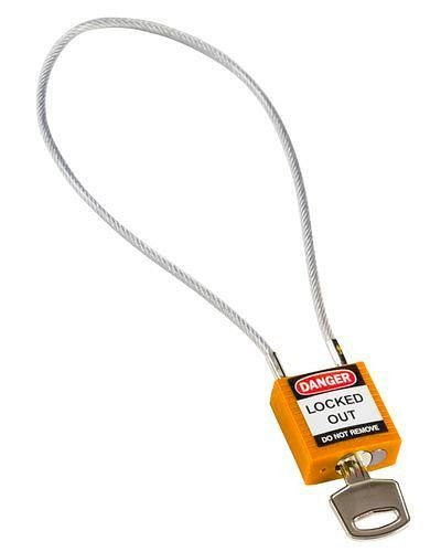 Serrure de sécurité compacte Brady, clé à division différente, avec support de câble 400 mm, orange, 244340