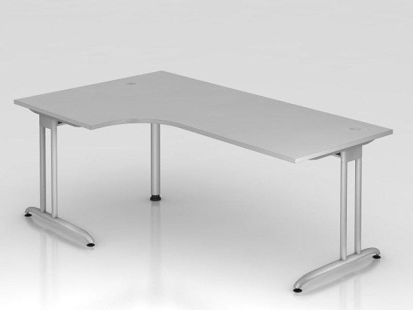 Table d'angle Hammerbacher pied C 200x120cm 90° gris, forme d'angle 90°, chemin de câbles horizontal, montable à gauche ou à droite, hauteur de travail 72 cm, VBS82/5/S