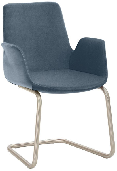Fauteuil Mayer Sitzmöbel , structure luge, aspect acier inoxydable chromé brossé, bleu chiné, 2009_F4_26652
