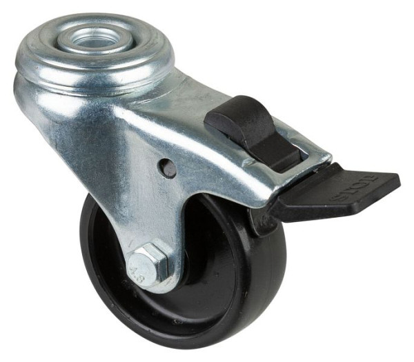 Rouleau d'appareil BS rollers avec frein, largeur 18 mm, Ø50 mm, jusqu'à 50 kg, bande de roulement en plastique noir, palier lisse, lot de 8, A321.A90.050
