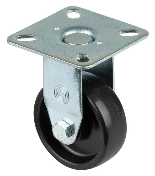 Rouleau d'appareil BS rollers, plaque, largeur de roue 18 mm, roue Ø 50 mm, capacité de charge 50 kg, plastique noir, roulement lisse, lot de 8, A310.A90.050