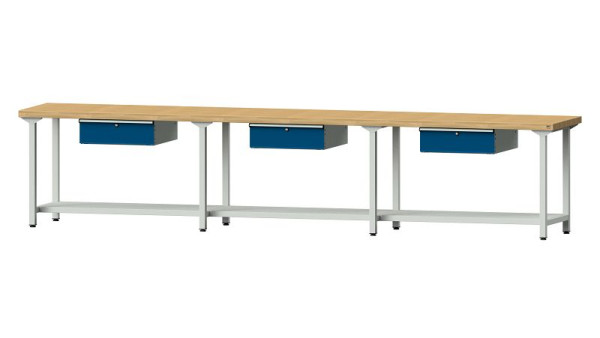 Bancs de travail ANKE table de travail, modèle 103, 4050 x 700 x 850 mm, RAL 7035/5010, BMP 50 mm, 400.534