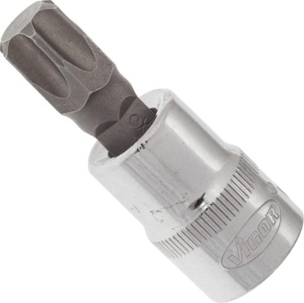 Embout de tournevis VIGOR TORX, carré creux 10 mm (3/8"), profil TORX interne, T55, longueur : 49 mm, pour fonctionnement manuel, V2295N