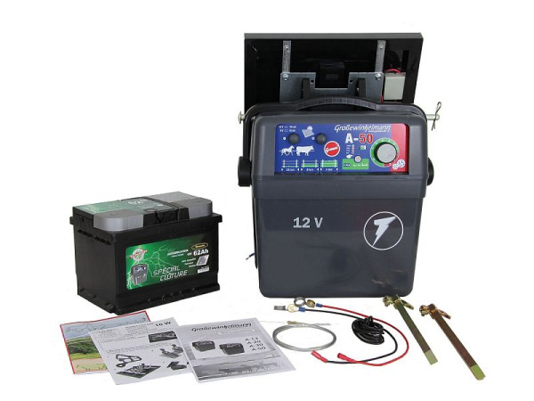 Appareil à batterie Growi A-50 set complet, avec panneau solaire 25 W et batterie 62 Ah, 10012490