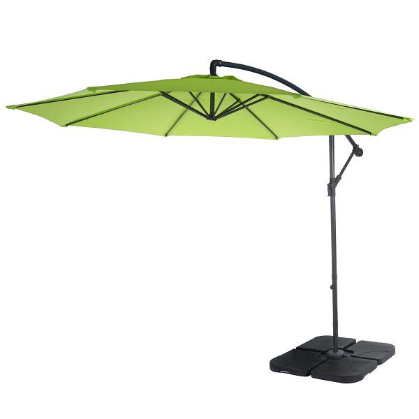 Mendler Acerra parapluie feu tricolore, pare-soleil, Ø 3m inclinable, polyester/acier 11kg, vert-citron avec support, 46815+31831