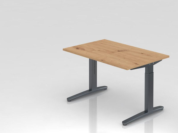 Bureau Hammerbacher XB12, 120 x 80 cm, plateau : chêne noueux, épaisseur 25 mm, chant ABS 2 mm, forme rectangulaire, graphite, VXB12/R/GG
