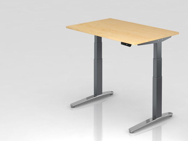 Bureau assis-debout électrique Hammerbacher 120x80cm érable/graphite, poli, forme rectangulaire, VXBHM12/3/GC