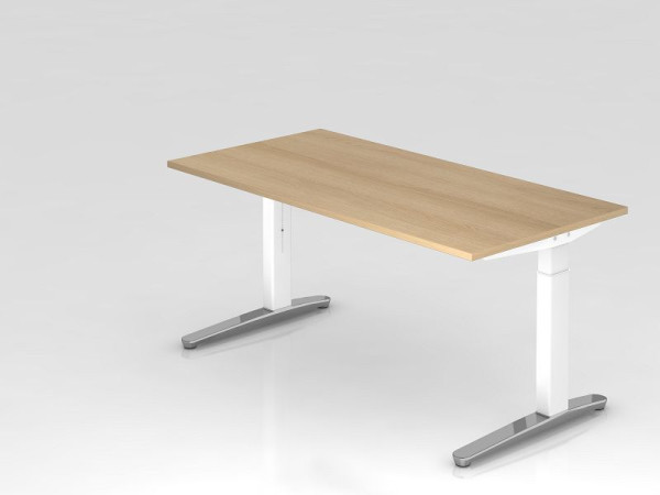Bureau Hammerbacher pied C 160x80cm chêne/blanc, poli, forme rectangulaire, VXB16/E/WC