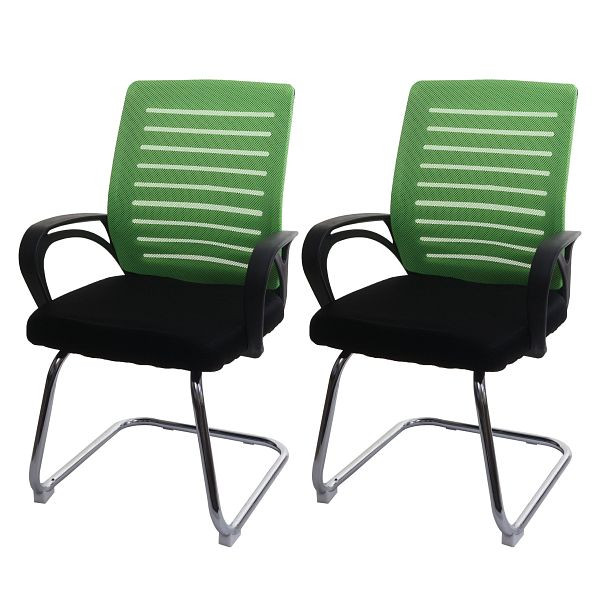 Ensemble de 2 chaises de conférence Mendler HWC-K51, chaise visiteur luge, capacité de charge 150 kg tissu/textile, vert, 94533