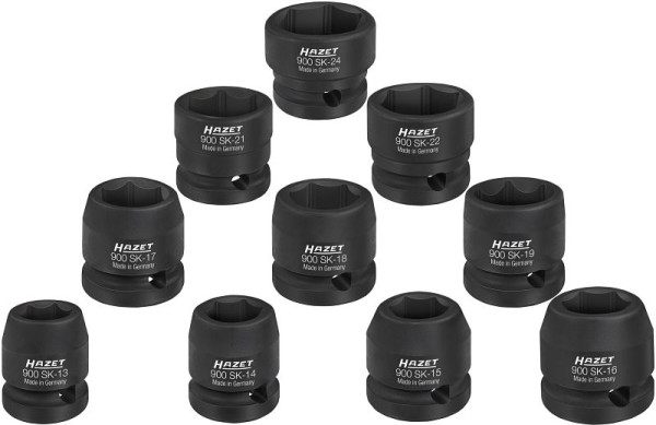 Jeu de douilles tournevis Hazet impact, carré 12,5 mm (1/2 pouce), profil de traction hexagonal externe, 13 - 24, nombre d'outils : 10, 900SK/10