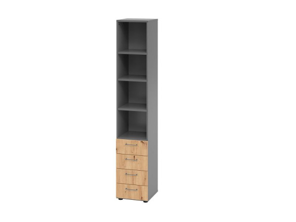 Armoire combinée Hammerbacher 6OH, 4 tiroirs 964S4 BS, corps : graphite / façade : chêne noueux, 40x41,7x215,6 cm (LxPxH), 4 tiroirs, poignée en métal BS, V964S4/G/R/BS