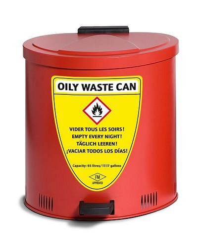 Collecteur de sécurité DENIOS, volume 65 litres, en acier, rouge, avec amortissement du couvercle, 256-104