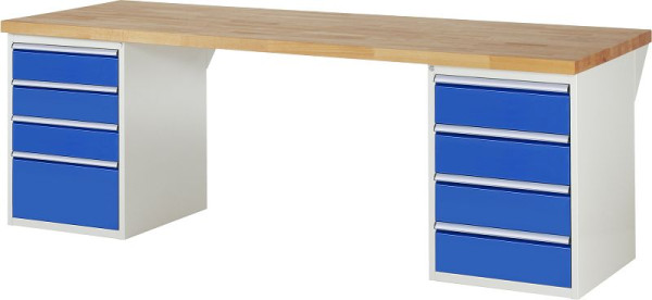 Etabli RAU série 7000 - conception modulaire, 2x conteneurs de sous-structure (4x tiroirs) gauche et droite, 2500x840x900 mm, 03-7820A3-259B4S.11