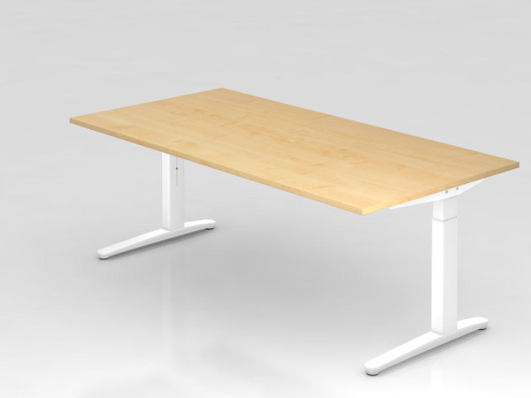Bureau Hammerbacher base C 200x100cm érable/blanc, coulisses en aluminium blanc, VXB2E/3/WW